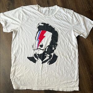 Johnny Cash/David Bowie Mash up White Graphic T-Shirt Xl mens